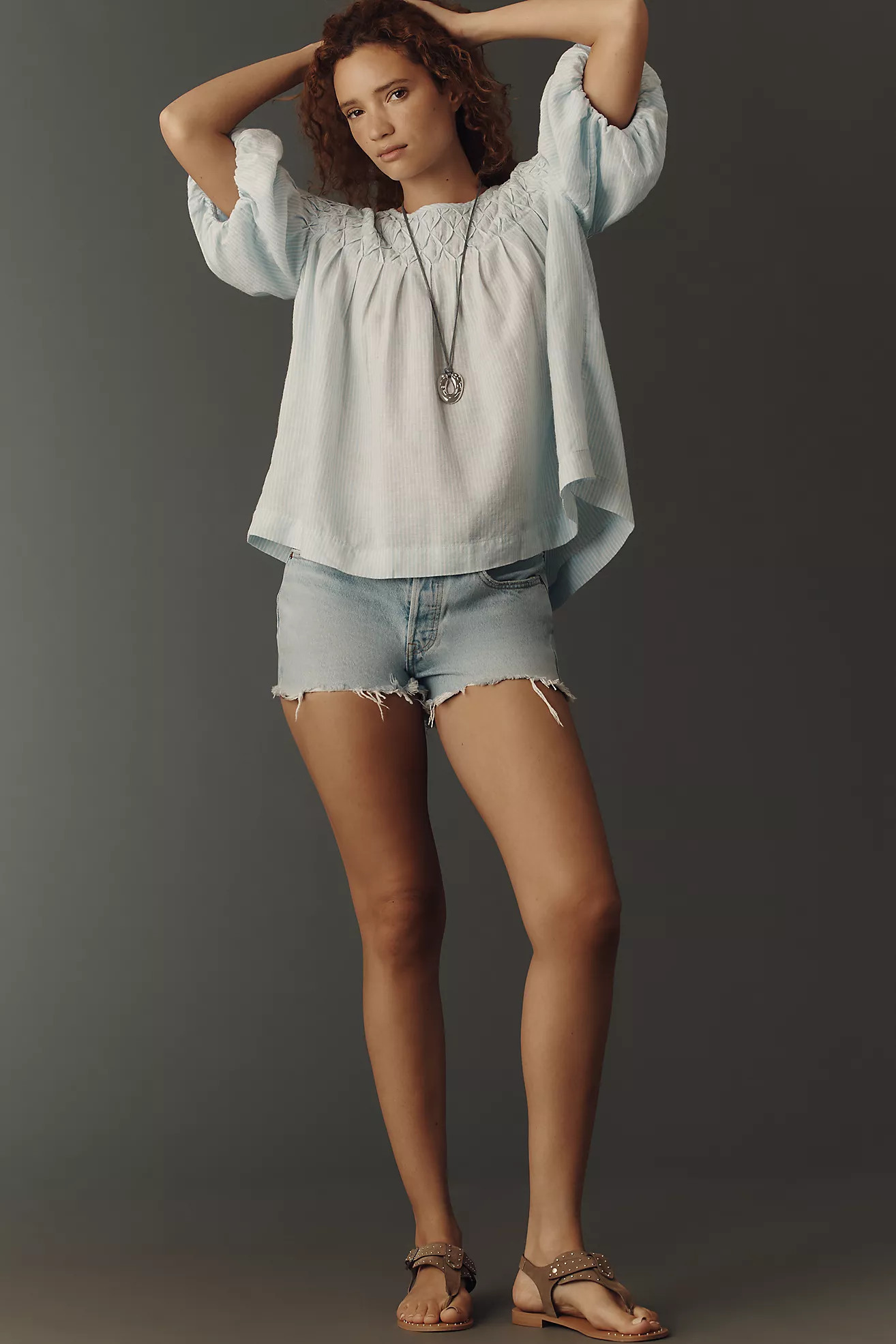 The Liza Puff-Sleeve Smocked Linen Top | Anthropologie (US)