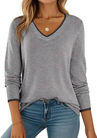 Dokotoo Womens Sweaters Dressy Casual Long Sleeve V Neck Lightweight Ribbed Knit Wool Pullover Ju... | Amazon (US)