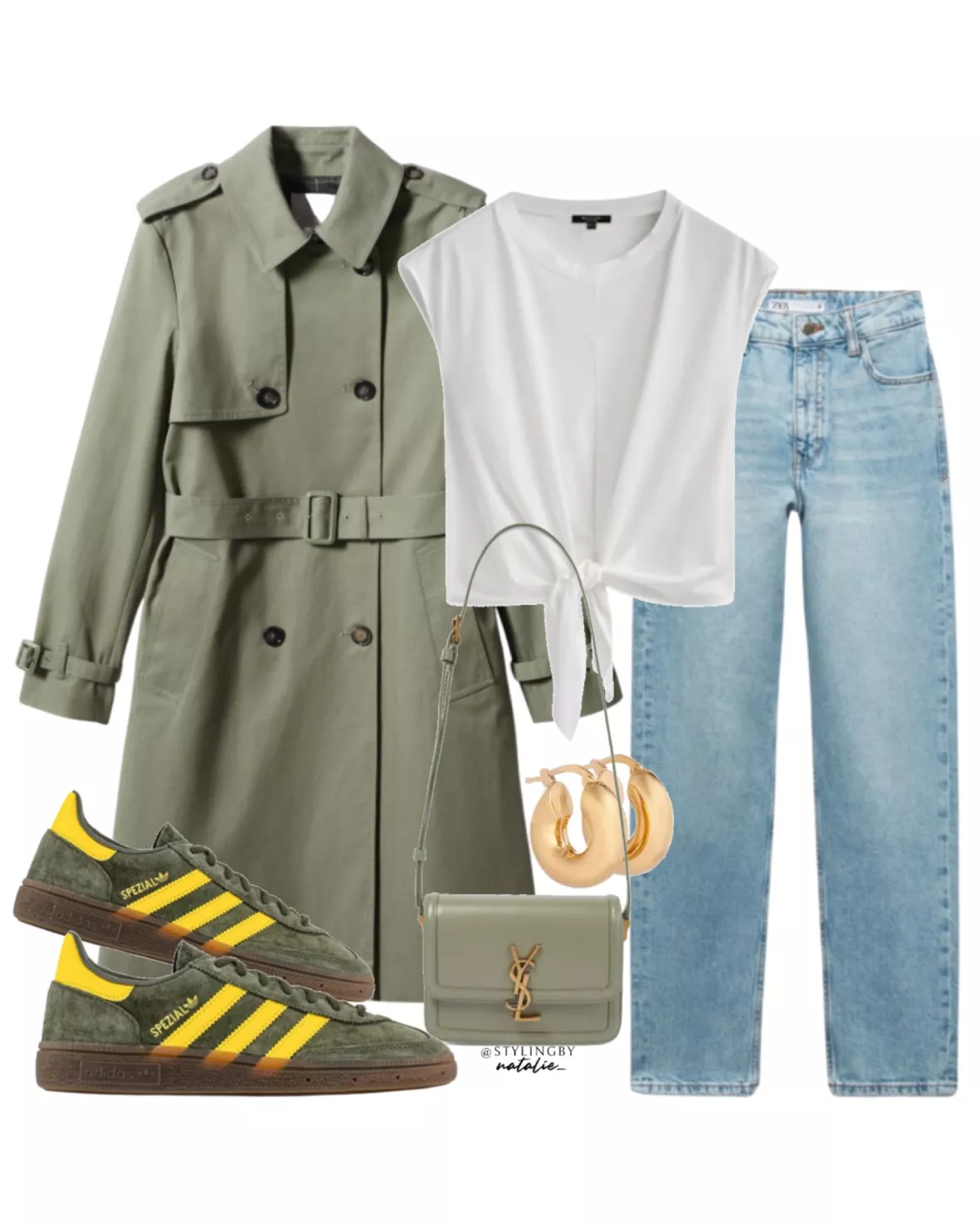 TRENCH COAT and jeans outfit  White tee jeans, Casual fall