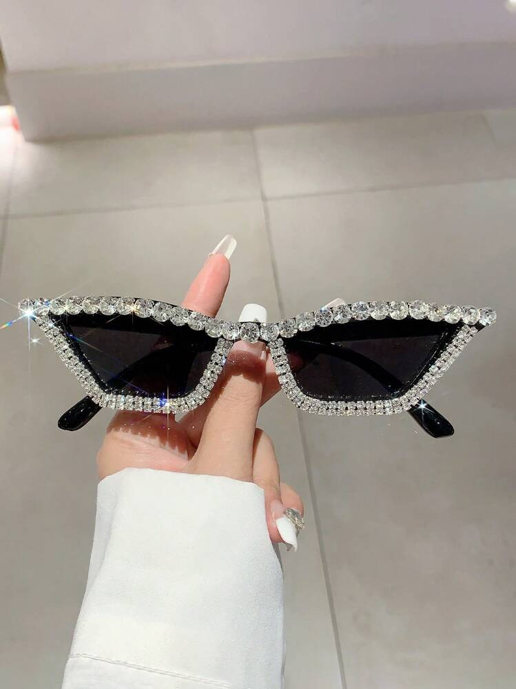 1pc Women's New Stylish Black Cat Eye Fashion Glasses With Rhinestone Decoration, High-End Luxury... | SHEIN