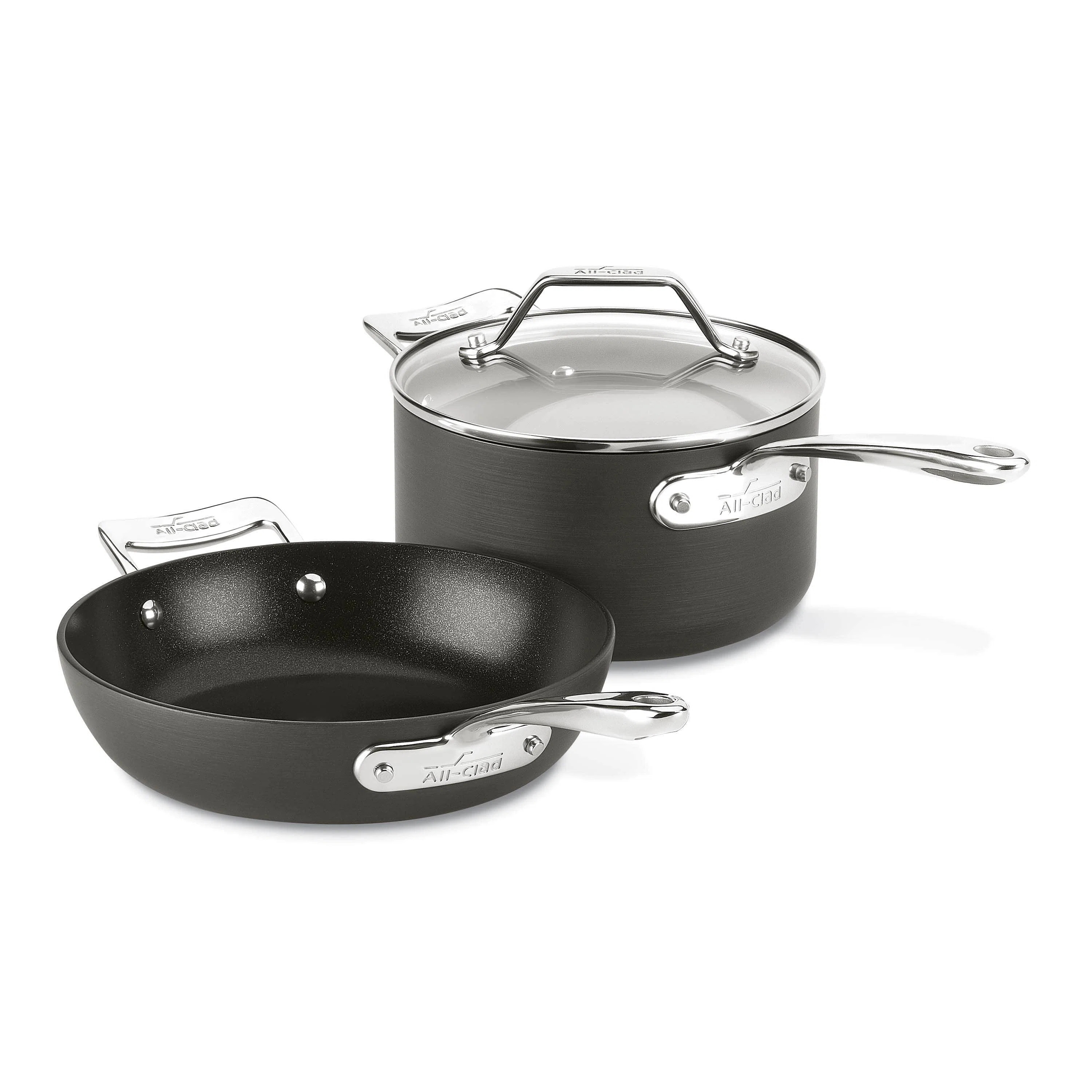 All-Clad Essentials 3 Piece Hard-Anodized Aluminum Non Stick Cookware Set | Wayfair North America