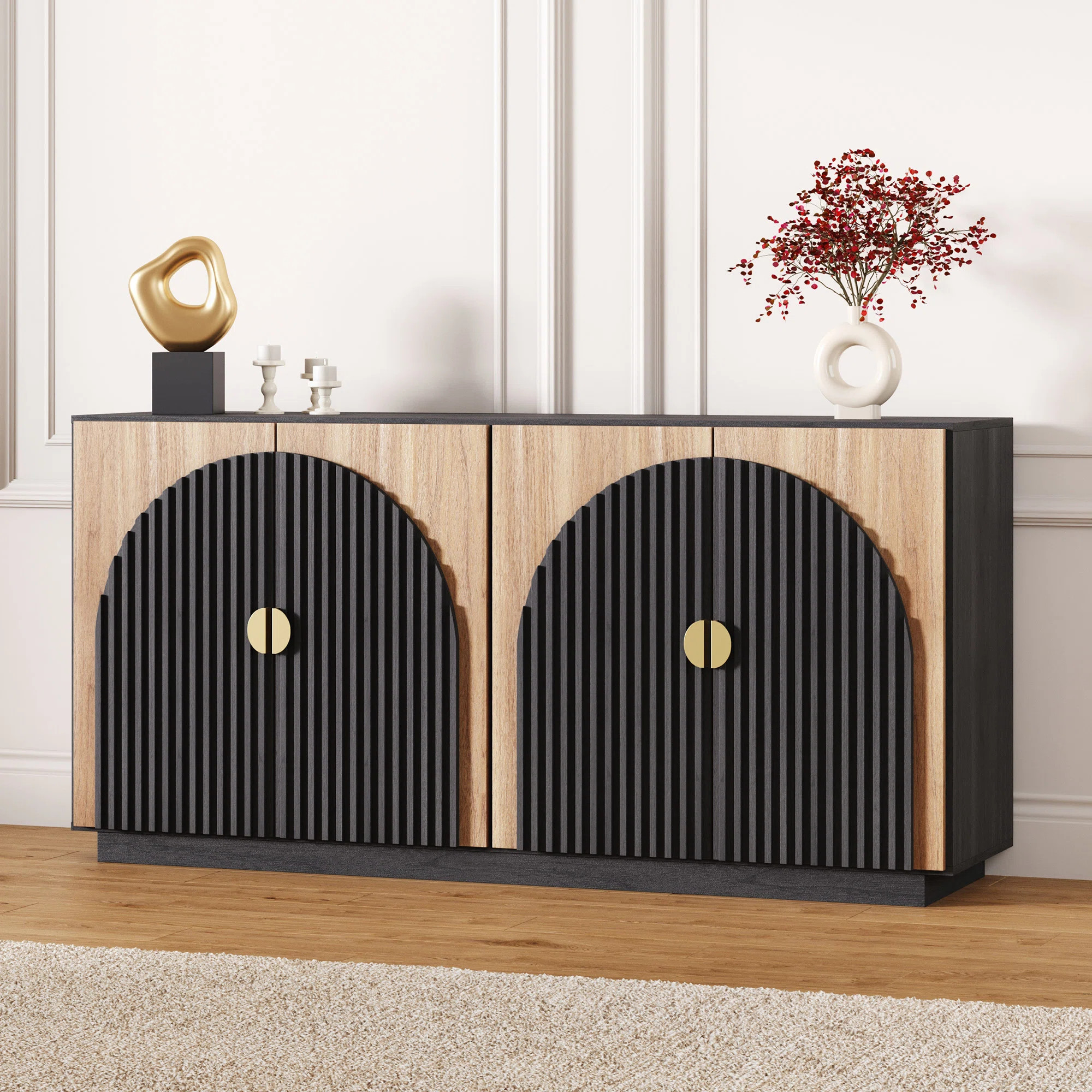 64.8" Buffet Cabinet with Storage, Sideboard Large Console Table, Camel | Wayfair North America