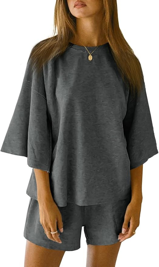 Tankaneo Womens Pajama Sets 3/4 Sleeve Oversized Tops and Elastic Waist Shorts Lounge Sets Lounge... | Amazon (US)