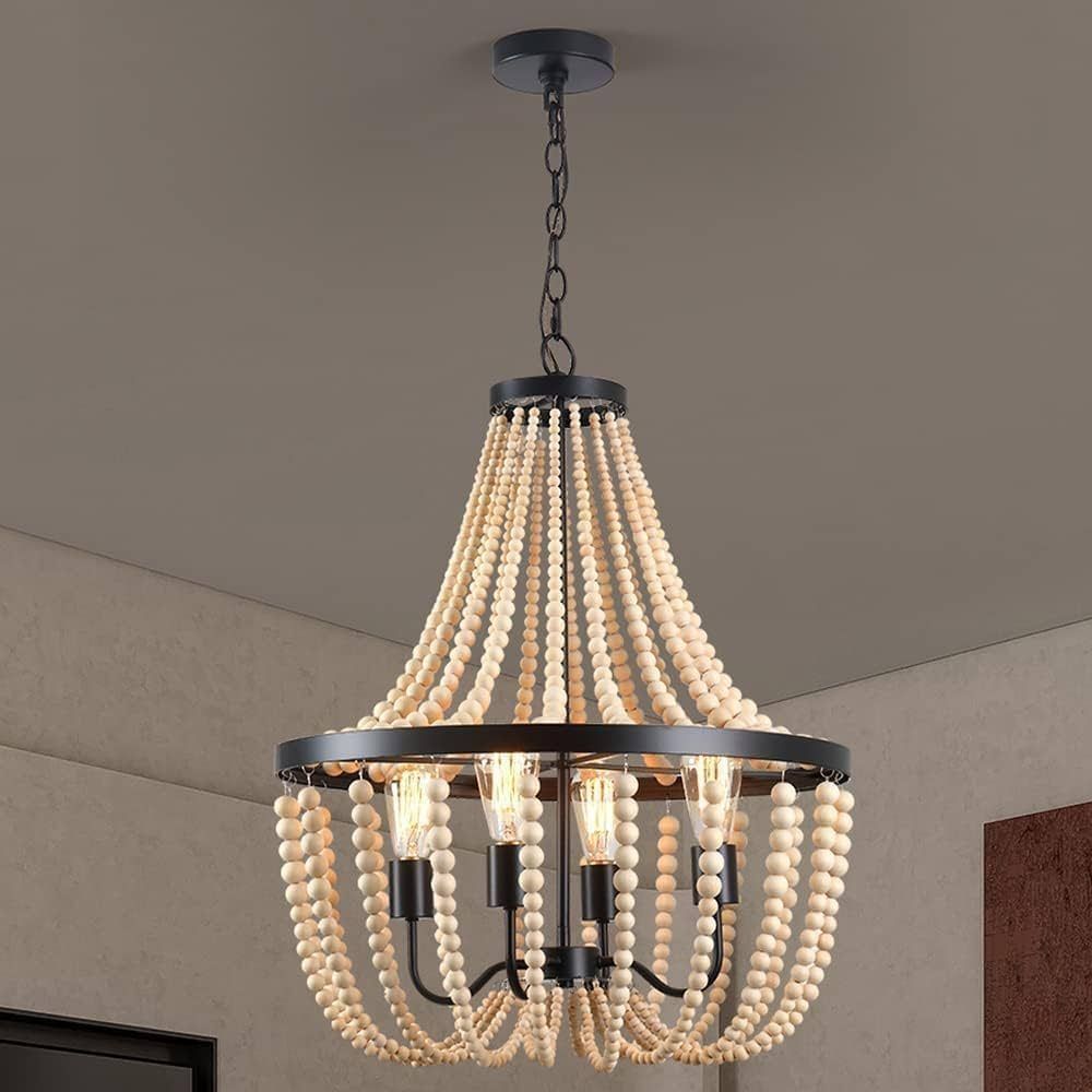 Chandelier, Farmhouse Chandelier Beaded Chandelier 4-Light Large Chandeliers for Dinning Room Boh... | Amazon (US)