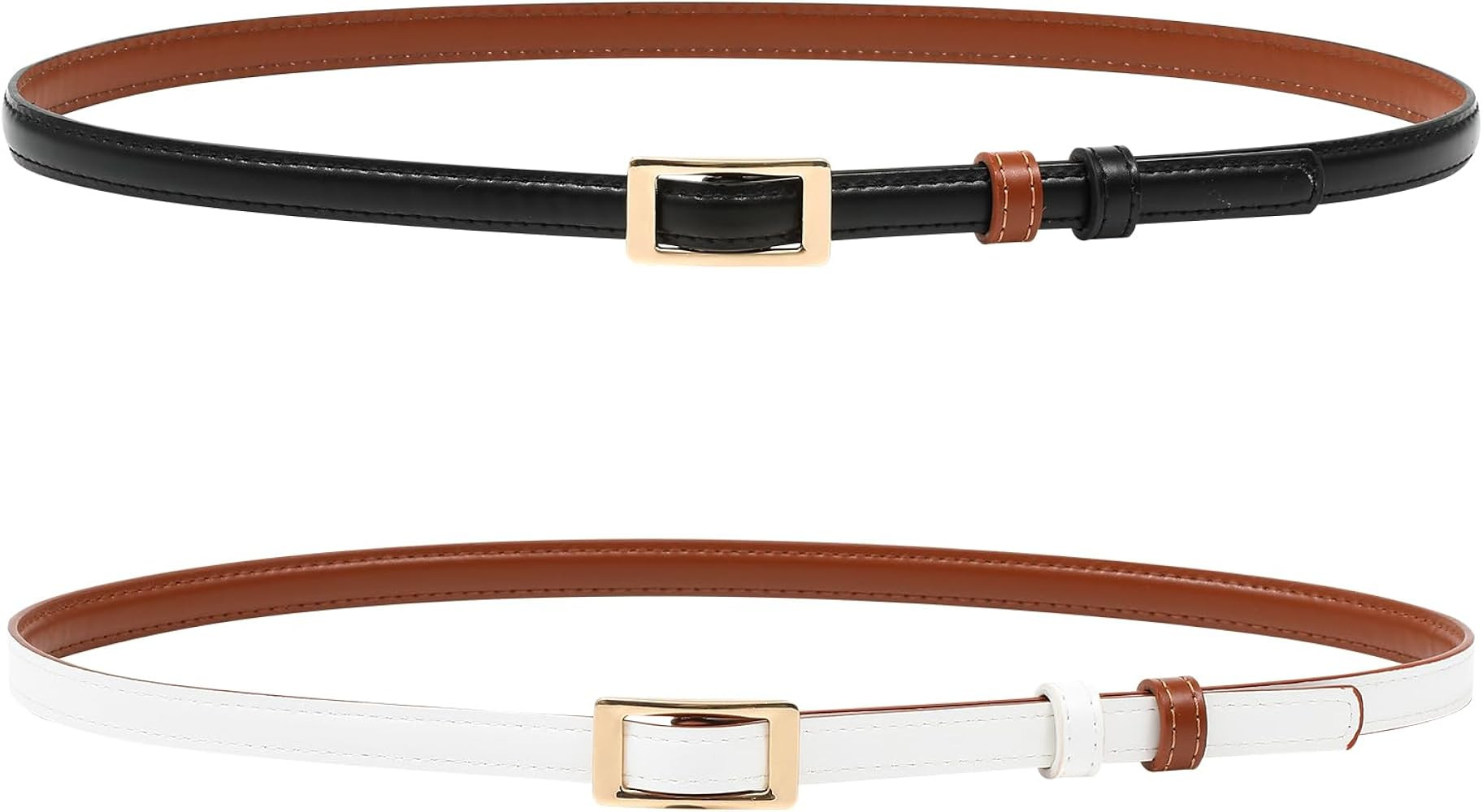 AWAYTR Skinny Reversible Leather Belt - Hole Free Belt for Women Jeans Dress Thin Waist Belt for ... | Amazon (US)