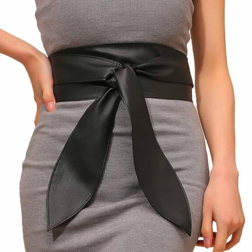 Beautriy Black Obi Belt Wide Leather Wrap Belts Fashion Corset Belt Accessories for Women (Black) | Amazon (US)