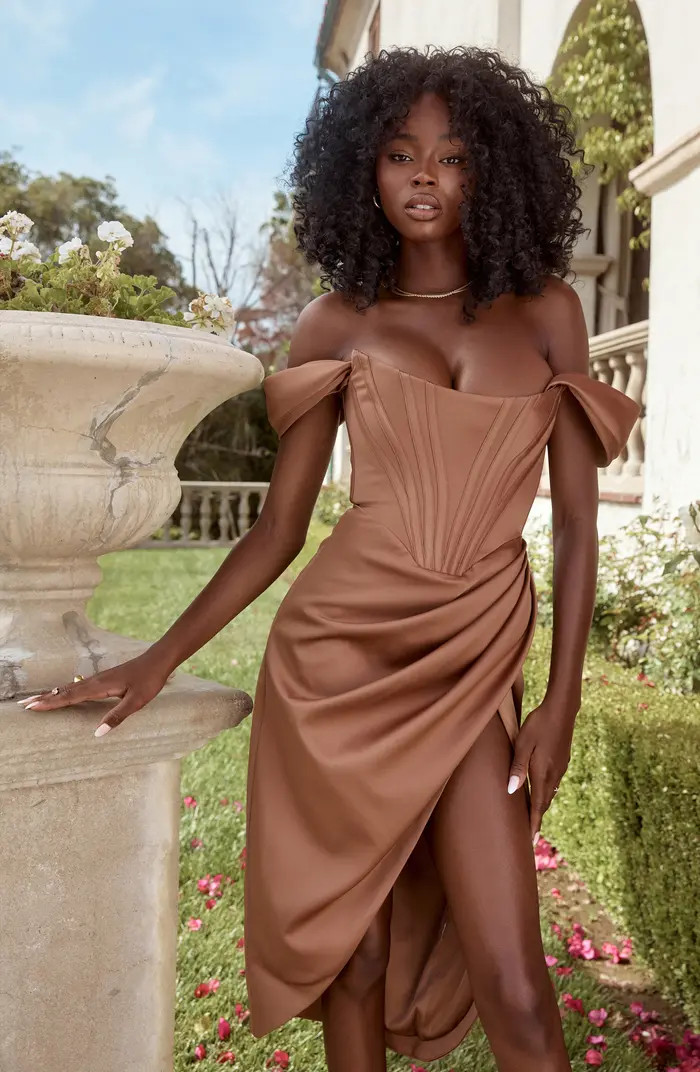 Loretta Off the Shoulder Satin Corset Dress | Nordstrom