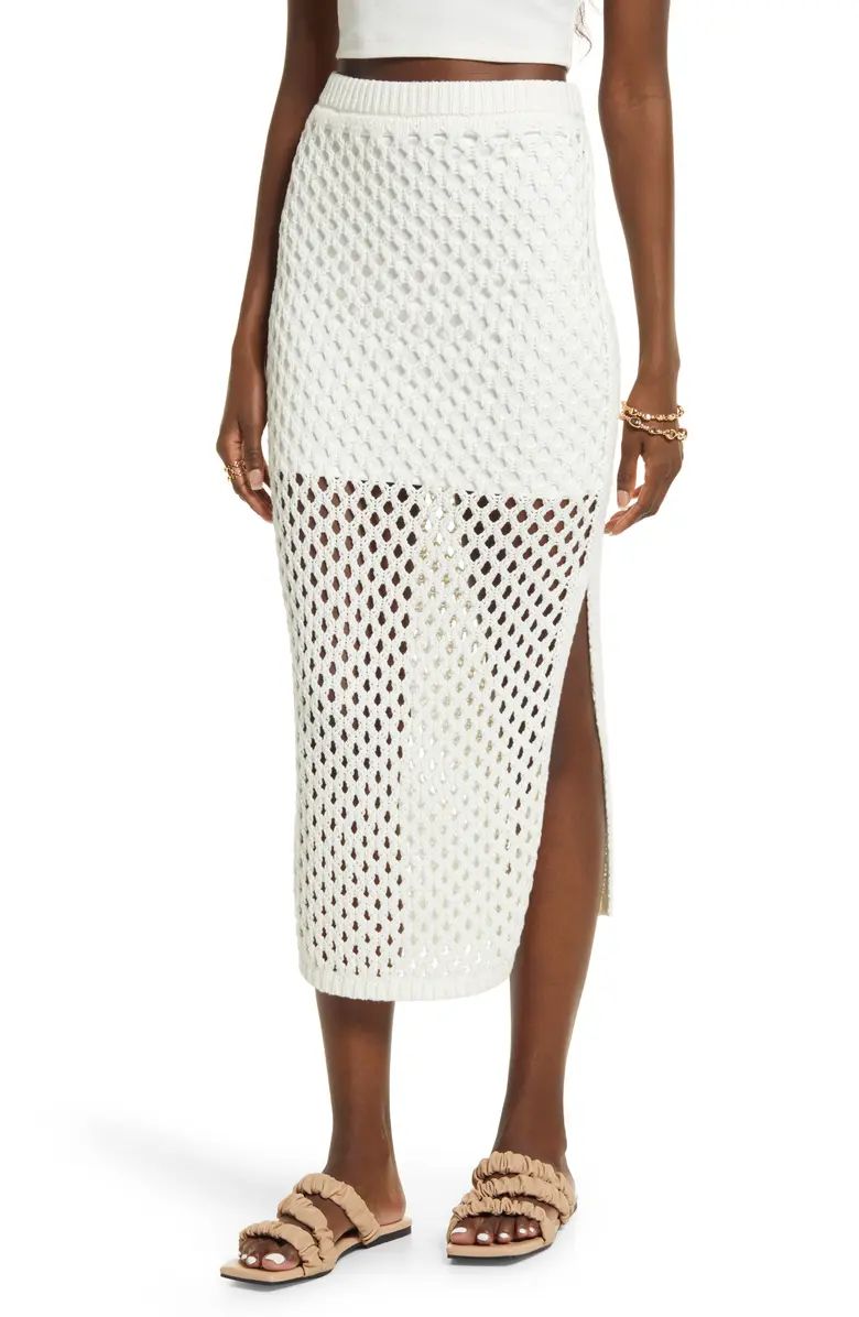 Open Edit Open Stitch Cotton Blend Midi Skirt | Nordstrom | Nordstrom