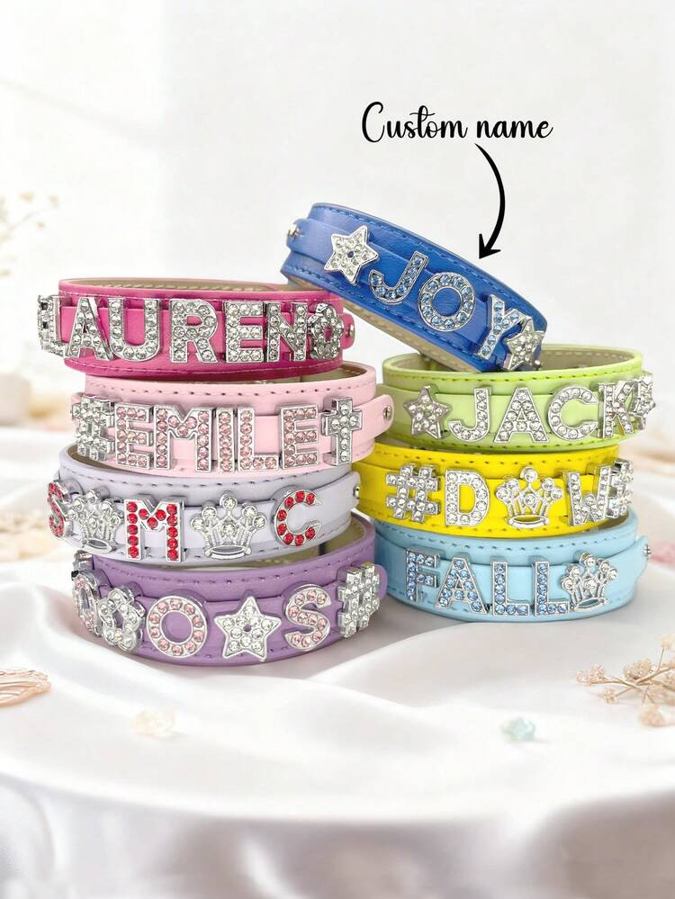 1pc Customized Rhinestone Letter Bracelet, Personalized Leather Bracelet, Customizable Name Brace... | SHEIN