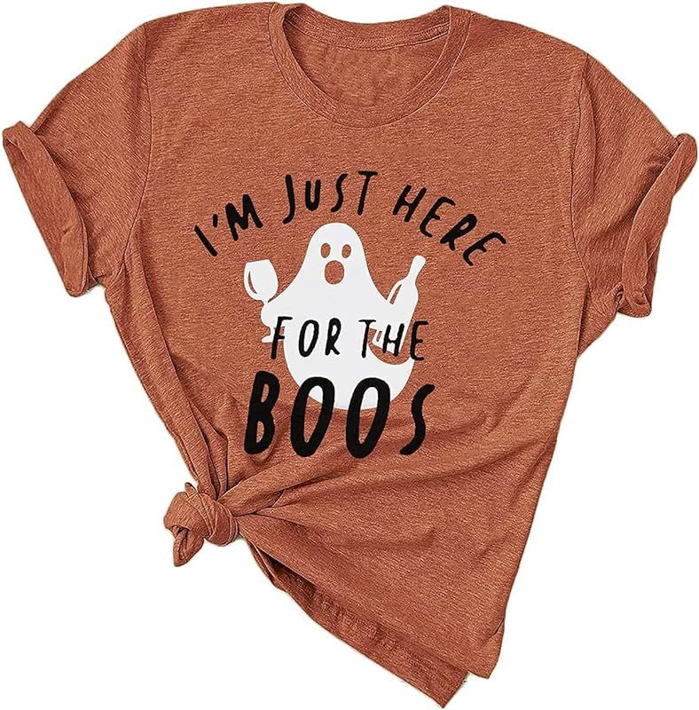 Halloween T Shirt for Women I'm Just Here Boos Funny Graphic Tee Shirt Novelty Horror Short Sleev... | Amazon (US)