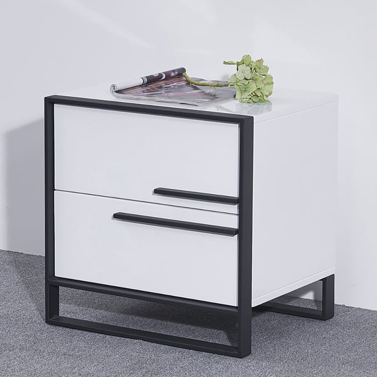 Cylina Modern Minimalist Black & White Square Nightstand with 2 Drawers | Homary