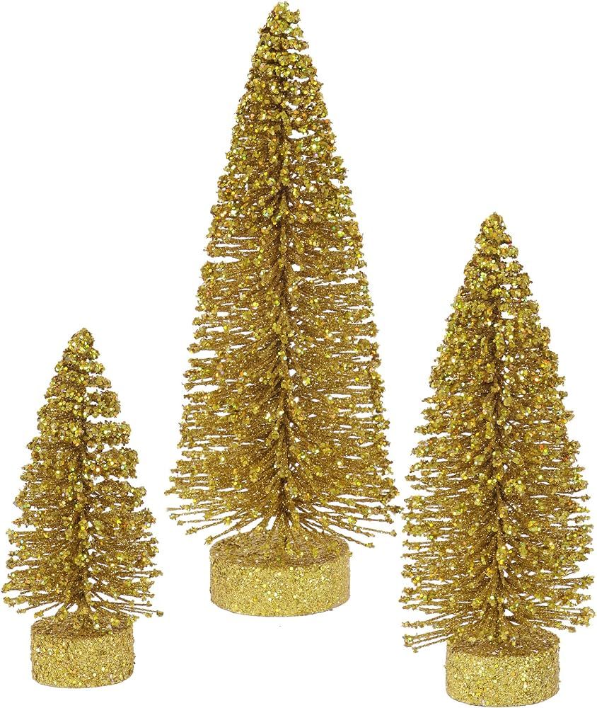 Vickerman 5"/7"/9" Gold Glitter Oval Artificial Christmas Tree, Unlit - Faux Christmas Tree Set -... | Amazon (US)