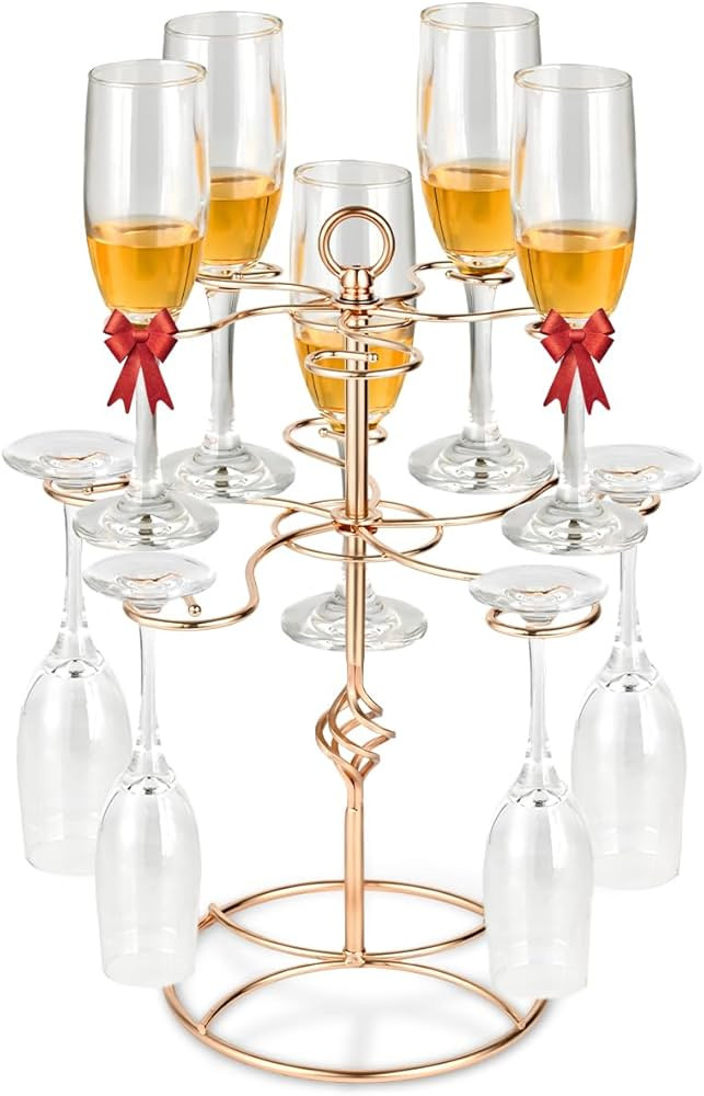 【NEW】Cocktail Tree Stand, Screw-on Champagne Tree Stand for 10 Glasses, Golden Cocktail Tree ... | Amazon (US)