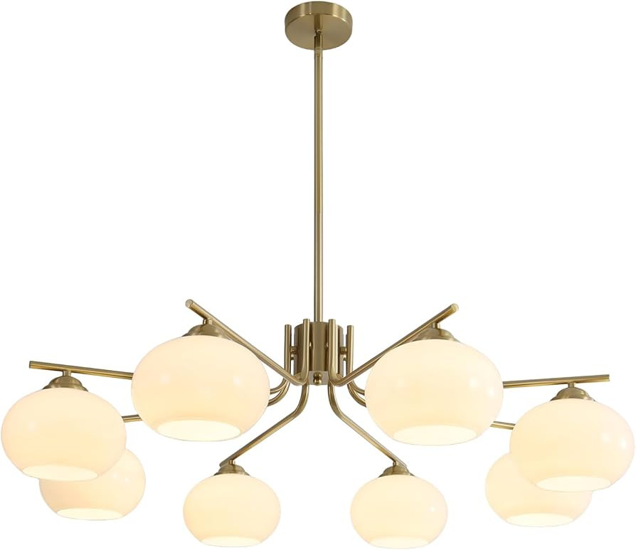 KCO Lighting 8-Lights White Glass Globe Sputnik Chandelier Mid Century Modern Gold Semi Flush Mou... | Amazon (US)