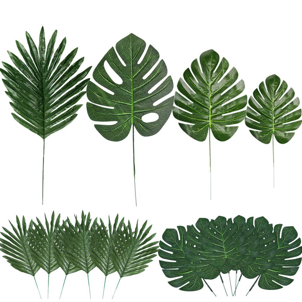 60 Pieces 4 Kinds Artificial Palm Leaves with Faux Stems Tropical Plant Leaves Monstera Leaves Sa... | Amazon (US)