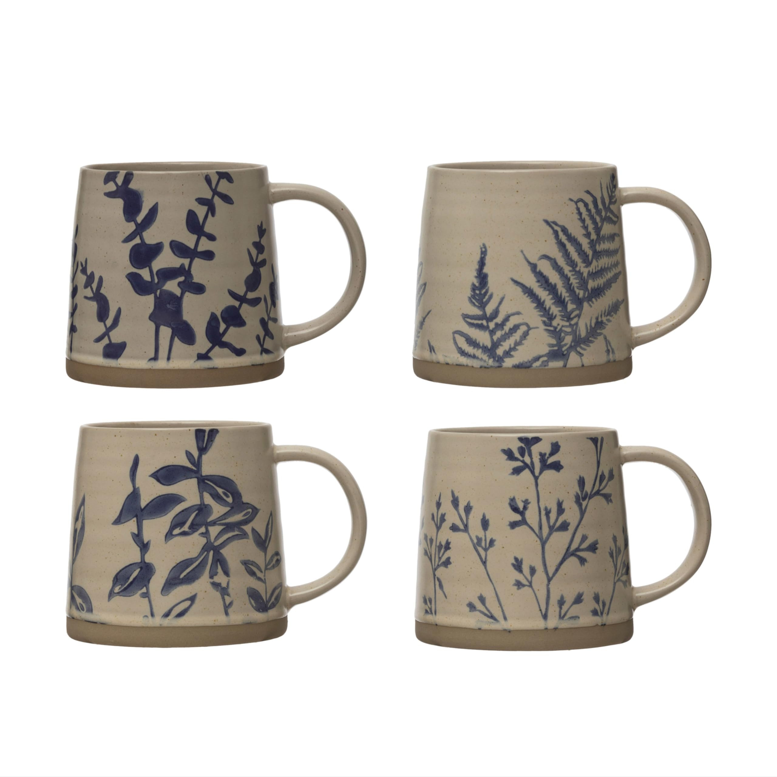 Creative Co-Op Hand Stamped Stoneware Mug with Wax Relief Botanical Design, Antique Blue and Whit... | Amazon (US)