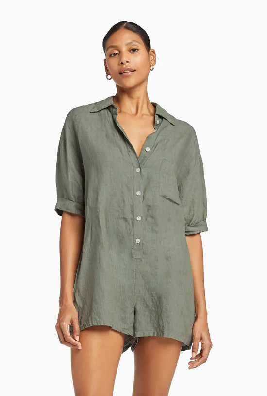 Vitamin A Playa Linen Short Romper | Verishop
