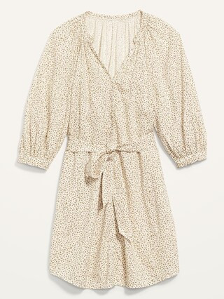 Waist-Defined Floral-Print Poet Mini Shirt Dress for Women | Old Navy (US)