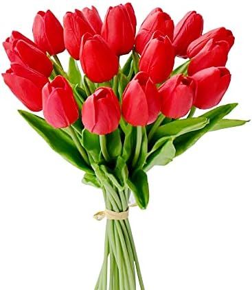 Amazon.com: Mandy's 20pcs Red Artificial Tulip Silk Flowers 13.5" for Home Kitchen Wedding Decora... | Amazon (US)