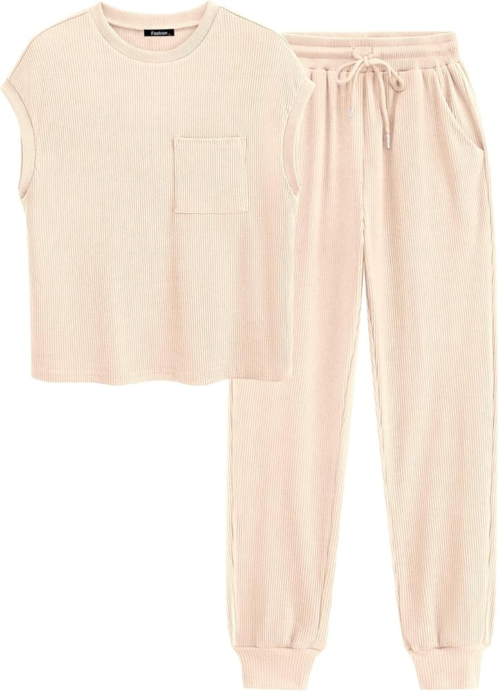 BTFBM Women's Two Piece Tracksuit Outfits Summer Short Sleeve Tops Long Pants Jogger Lounge Match... | Amazon (US)