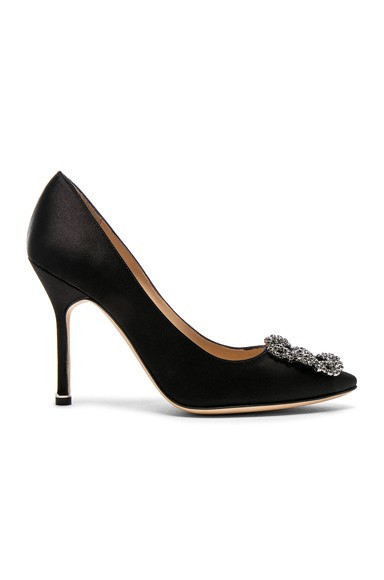 Manolo Blahnik Hangisi 105 Satin Pumps in Black | FWRD 