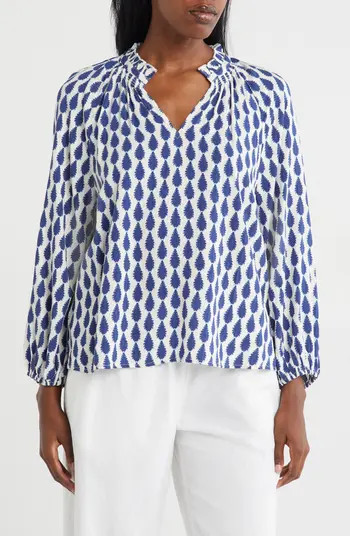Long Sleeve Smocked Split Neck Top | Nordstrom Rack