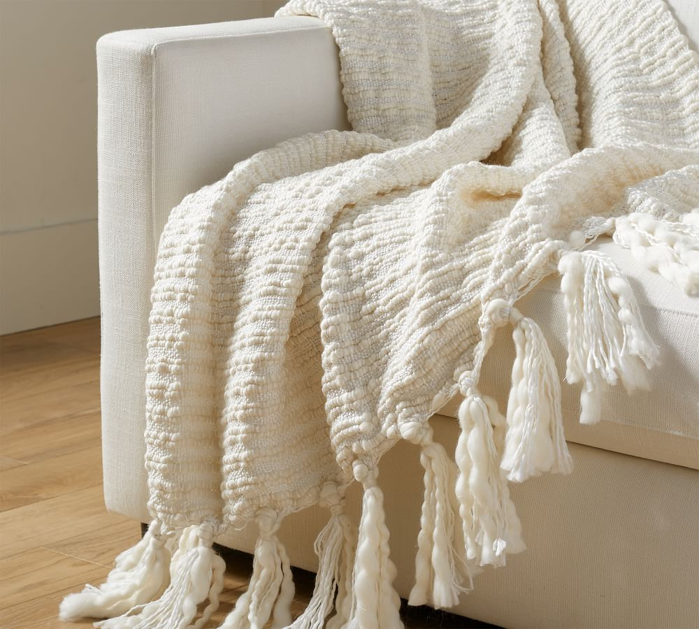 Glenwood Fringe Throw, 50" x 60", Ivory | Pottery Barn (US)
