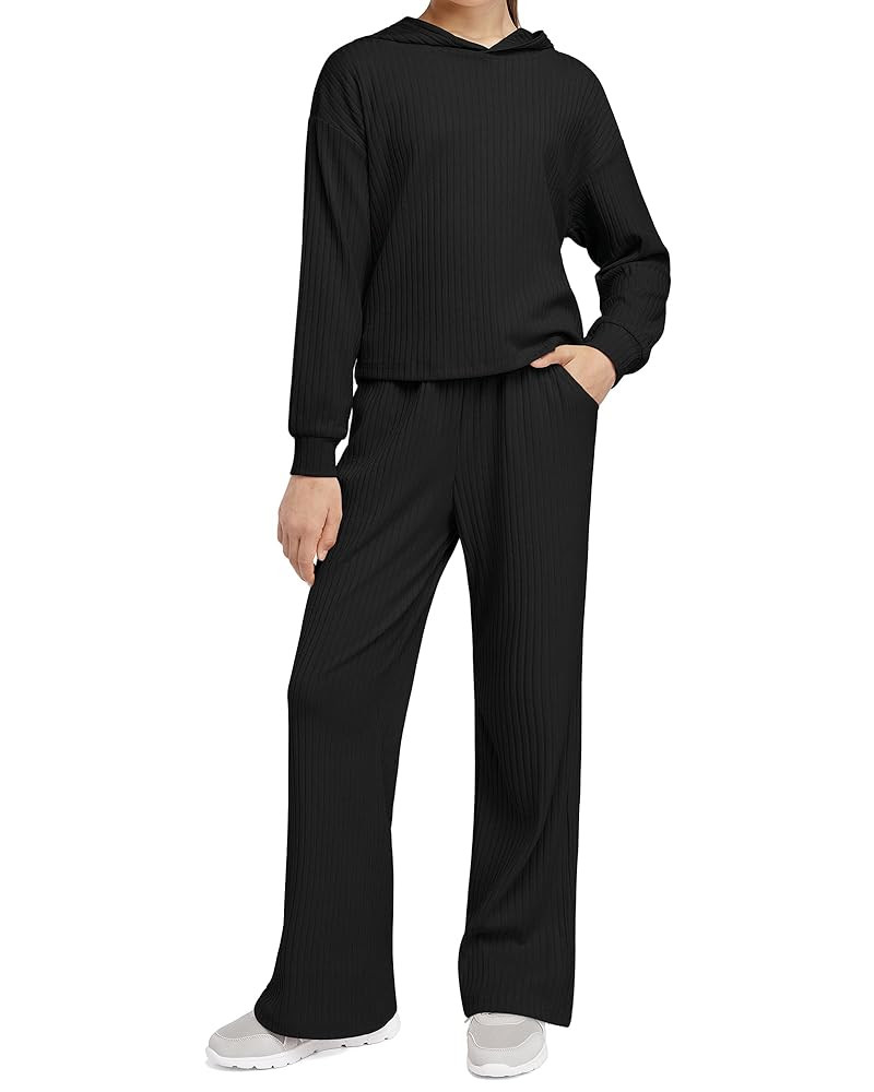 Stelle Girls 2 Piece Ribbed Tracksuits Long Sleeve Hooded Sweatshirts and Sweatpants Sets Knit Sw... | Amazon (US)