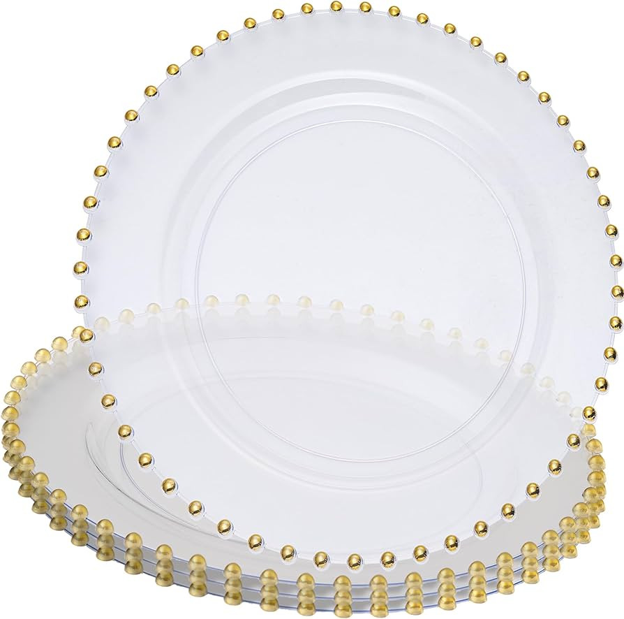 PLASTICPRO Clear with Gold Rim Plastic Charger Plates with Beaded Edge – Pack of 8 – 13" Eleg... | Amazon (US)