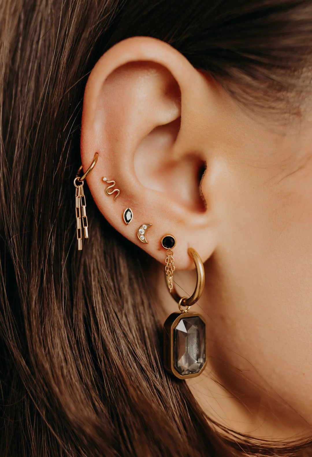 Onyx Triple Chain Flat Back Stud | Pierced by Ash Design