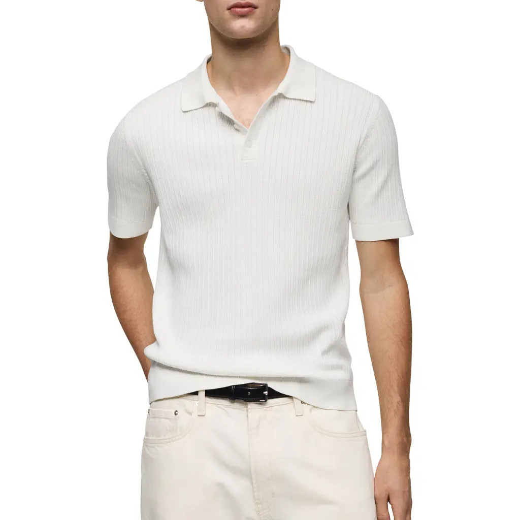MANGO Rib Polo Shirt in White at Nordstrom, Size X-Large | Nordstrom