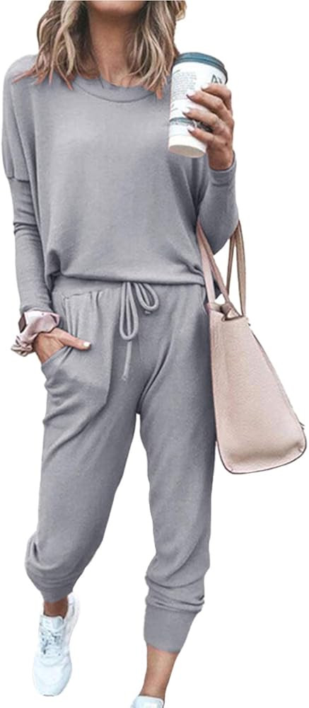 Meenew Women's 2 Piece Sport Outfits Long Sleeve Tops and Pants Set Sweatsuits | Amazon (US)