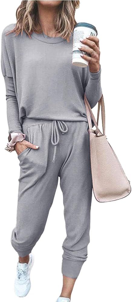 Meenew Women's 2 Piece Sport Outfits Long Sleeve Tops and Pants Set Sweatsuits | Amazon (US)
