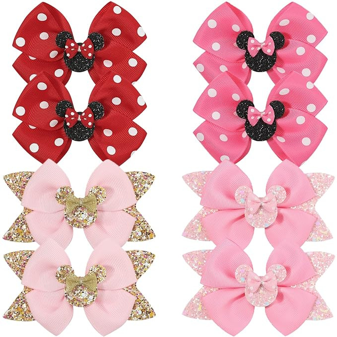 Qearl 8 Pcs Mouse Ears Bow Clips for Girls, Polka Dot Red Bows Theme Park Costume Party Decoratio... | Amazon (US)