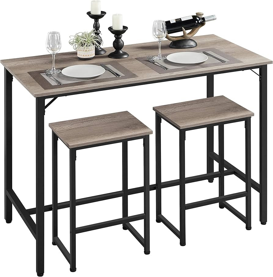 Yaheetech 3 Piece Dining Table Set, 47.5" Industrial Bar Table Set, Counter Height Kitchen Table ... | Amazon (US)