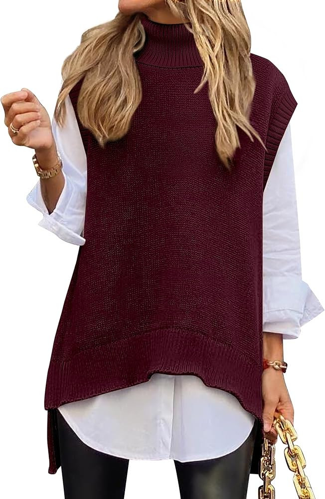ANRABESS Sweater Vest Women Turtleneck Sleeveless Loose Fit Pullover Knit Spilt Tank Tops 2025 Ca... | Amazon (US)