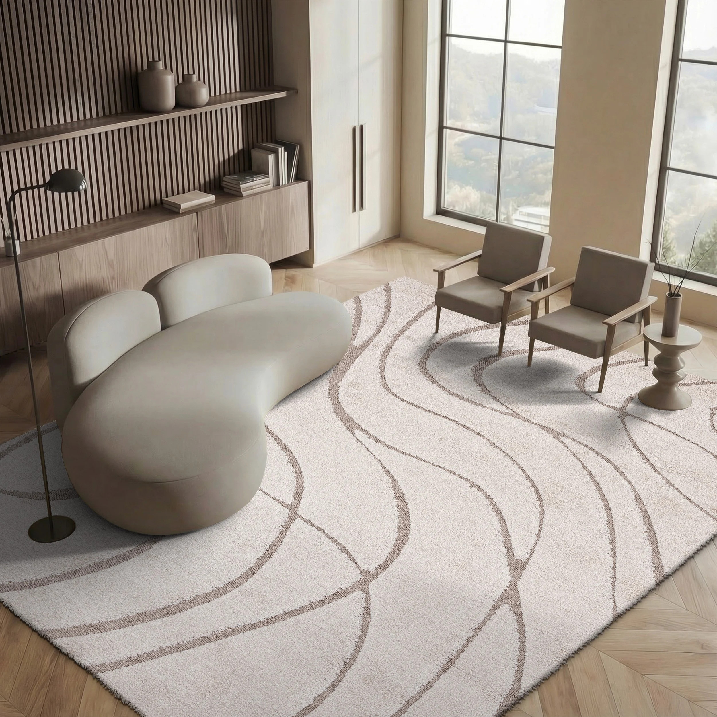 Ashal Abstract Shag Cream/Beige Area Rug | Wayfair North America