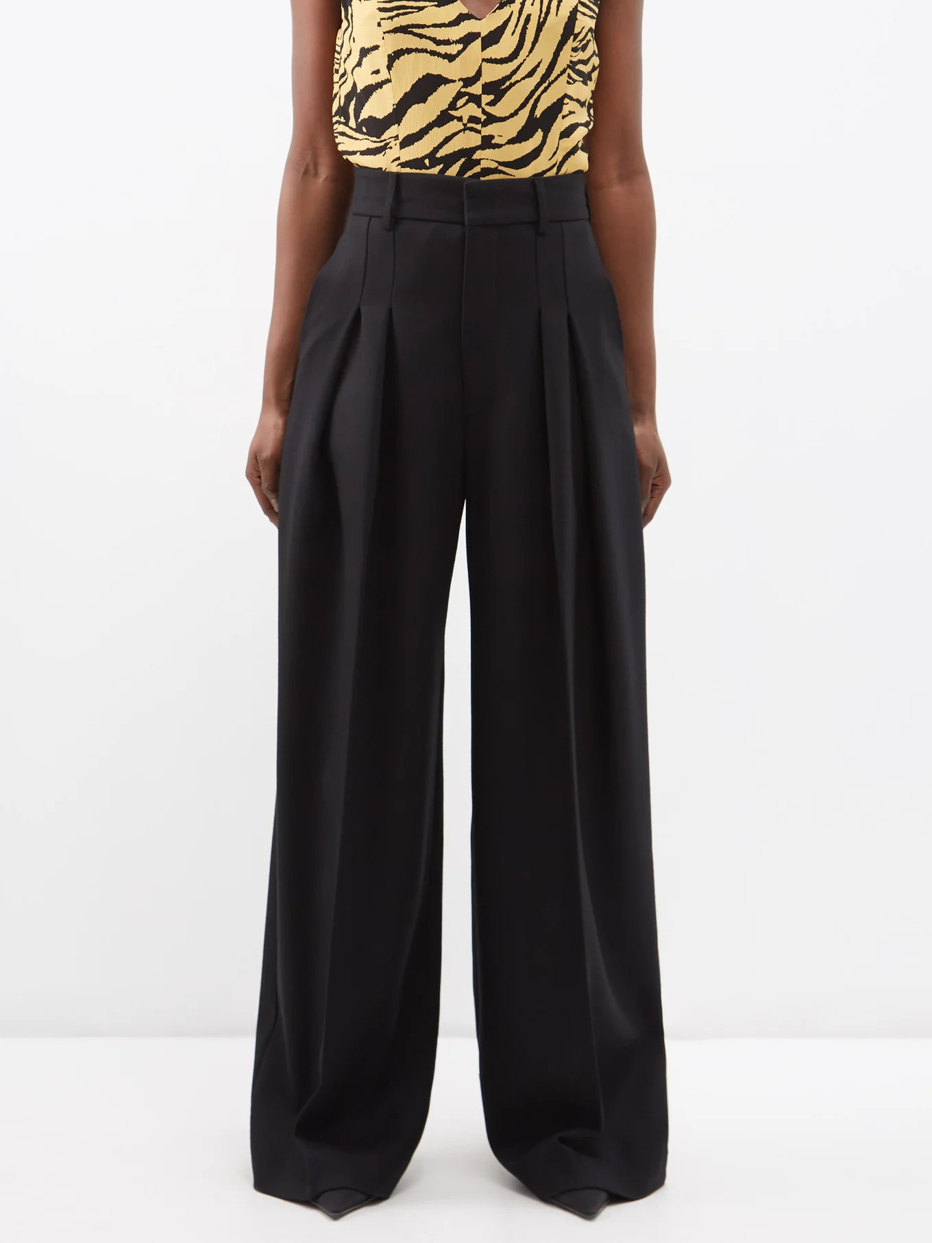 Wide-leg pleat front wool trousers | Matches (UK)
