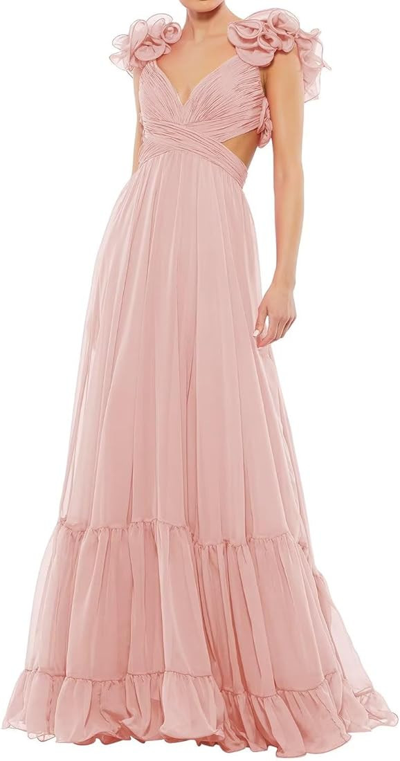 SHSUREVE Chiffon Ruffle Prom Dresses Long for Women A Line Bridesmaid Dresses Tiered Backless For... | Amazon (US)