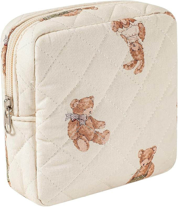 Small Quilted Cotton Makeup Bag for Purse, Cosmetic Bag with Compartments, Cotton Aesthetic Makeu... | Amazon (US)