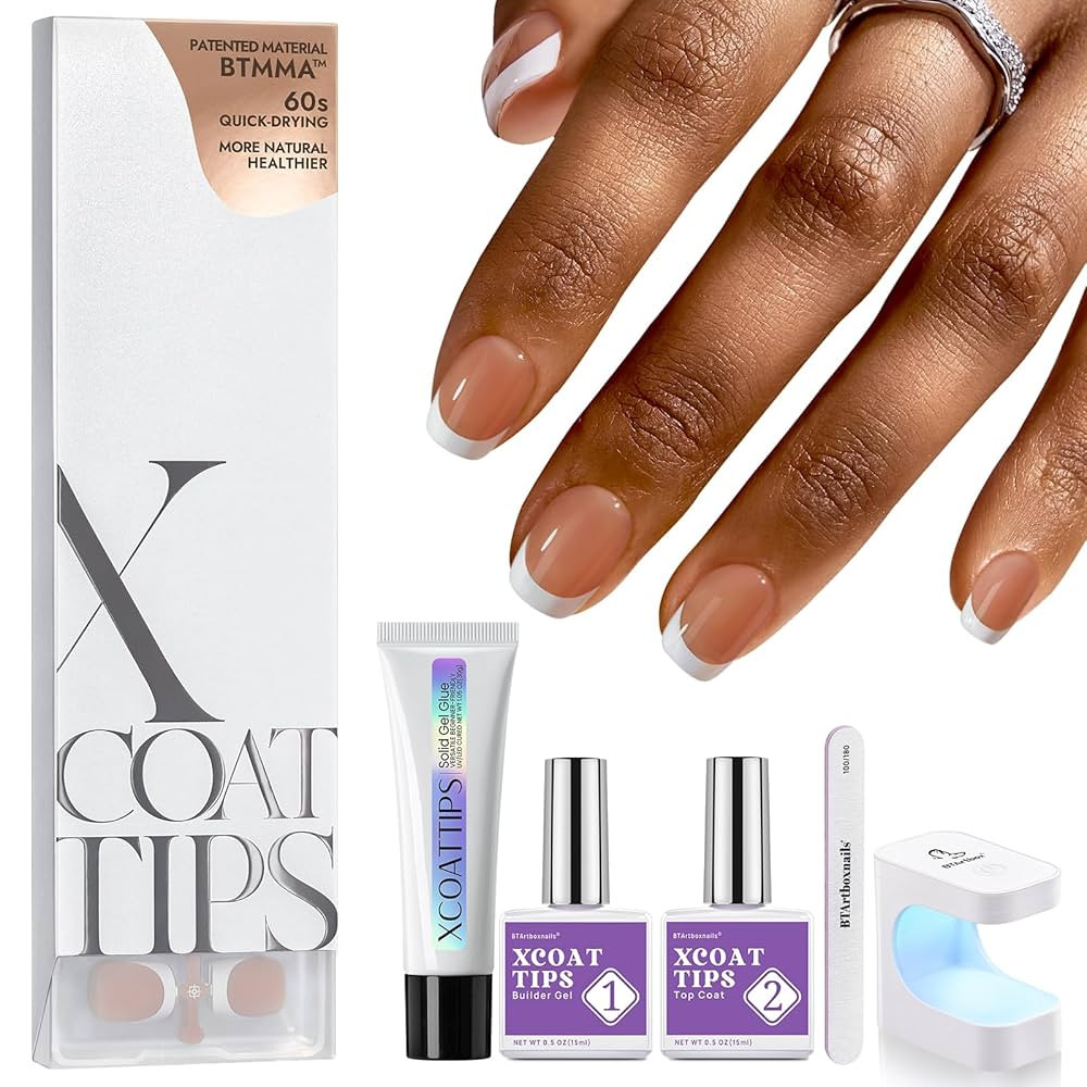 BTArtboxnails French Gel Nail Kit - French Tip Press on Nails Brown Extra Short Square XCOATTIPS ... | Amazon (US)