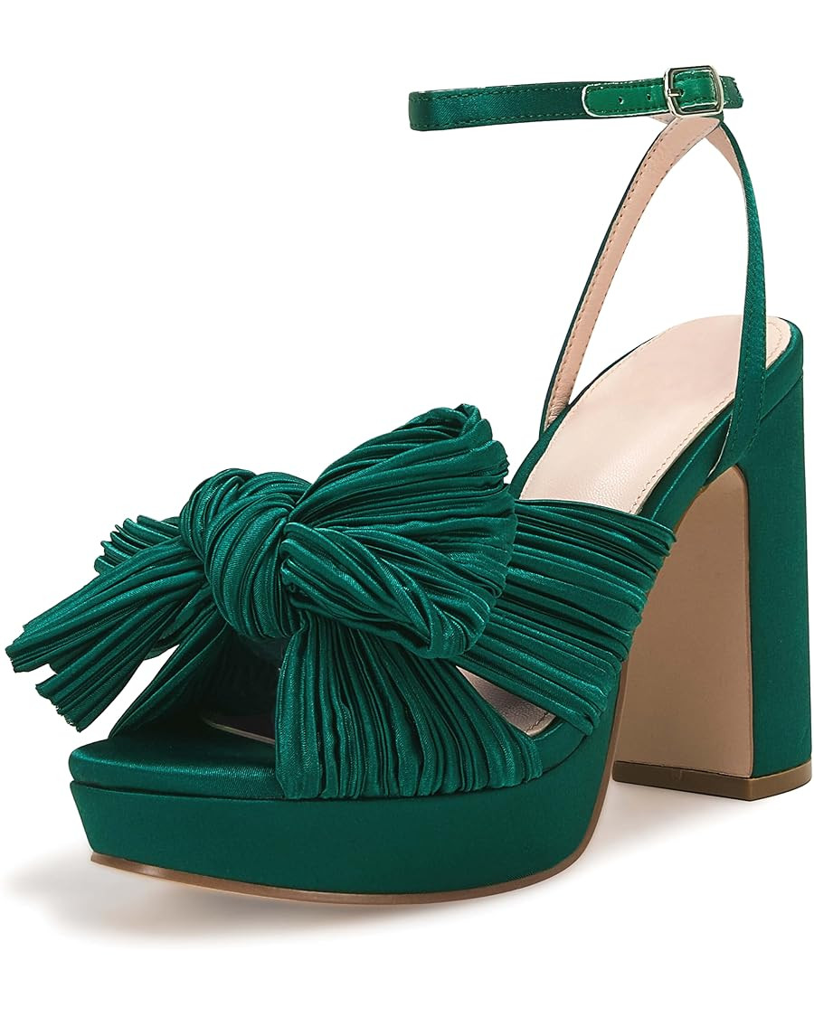 VETASTE Women's Pleated Bow Knot Platform Heeled Sandals Open Toe Chunky Block Heel Ankle Buckle ... | Amazon (US)
