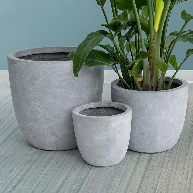 Kante 14 Inch Dia Round Concrete Planter, Indoor Outdoor Large Plant Pot with Drainage Hole and R... | Amazon (US)