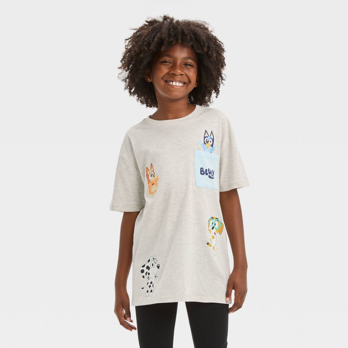 Girls' Bluey Elevated Short Sleeve Graphic T-Shirt with Pocket - Beige | Target