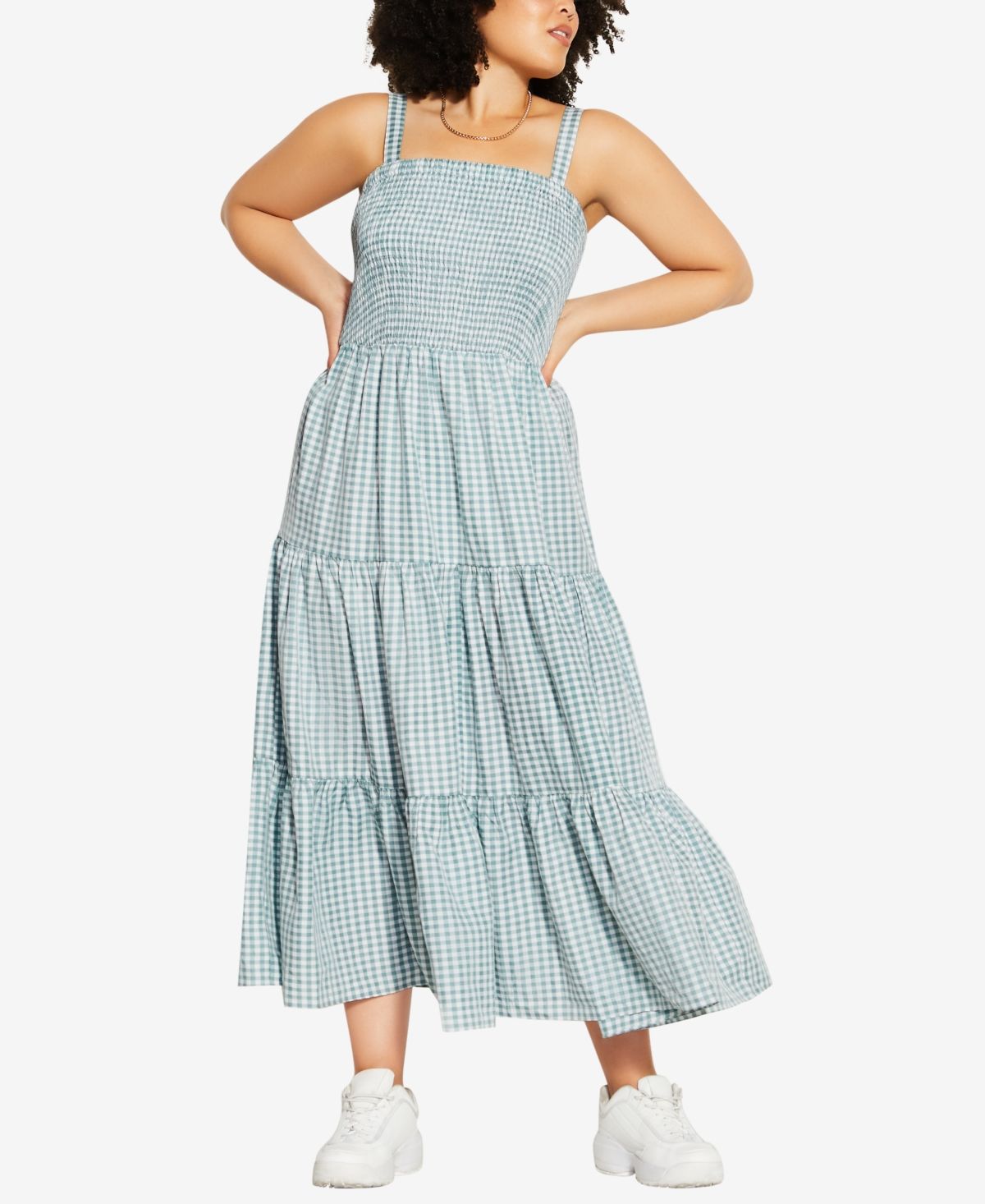 City Chic Trendy Plus Size Gingham Straight Neck Maxi Dress | Macys (US)
