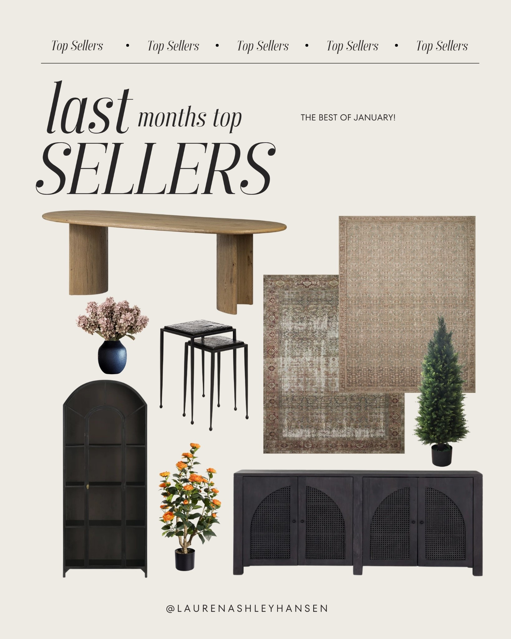 Januaury’s top sellers! My two favorite area rugs, our living room furniture essentials, our dining table, Amazon faux greenery and florals, and more! 

#LTKHome