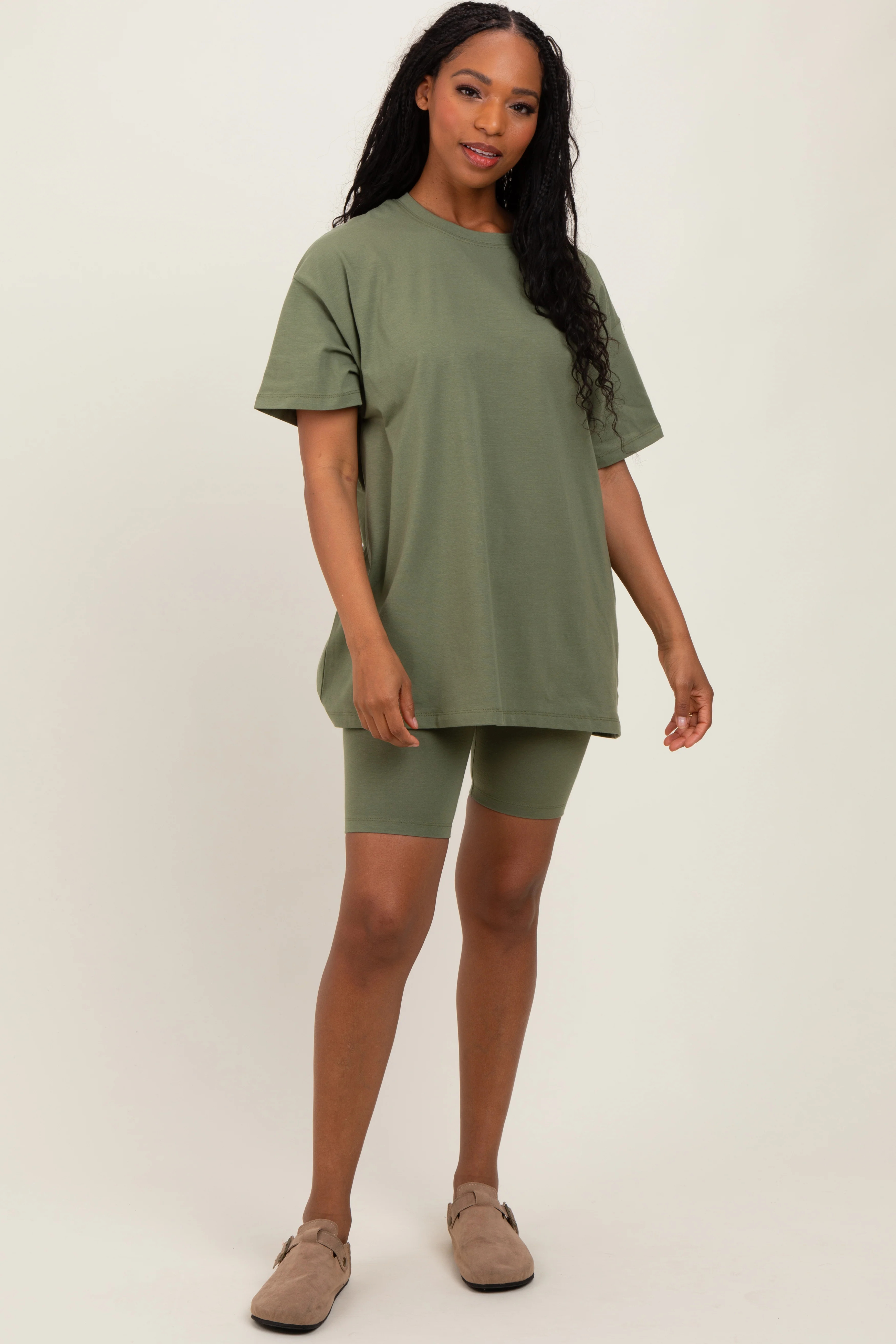 Light Olive Biker Shorts Set | PinkBlush Maternity