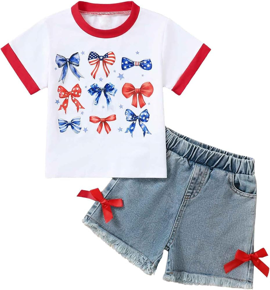 Jecson Toddler Girl Clothes Summer Cotton Print T-Shirt and Jeans Shorts Set Casual Girls 2 Piece... | Amazon (US)