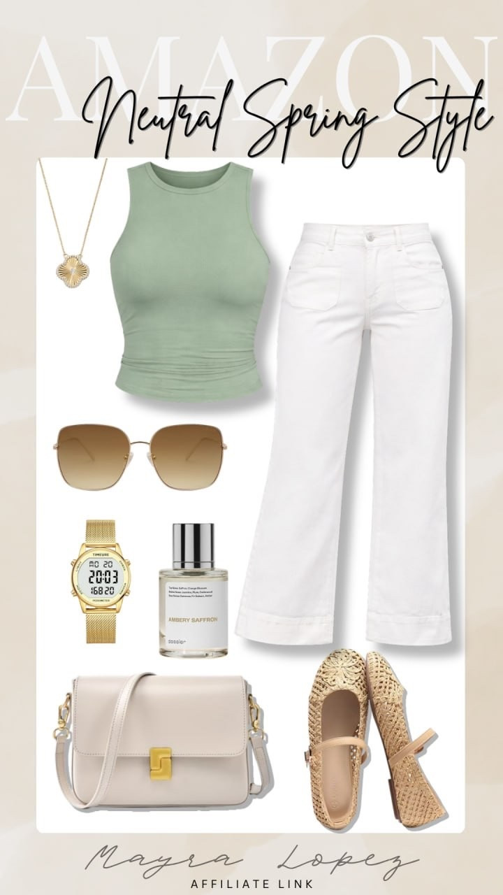 Neutral spring style with soft, easy pieces I’d wear on repeat  🤍 Loving this fresh green tank with white denim and woven accessories for a clean, polished look.

#LTKStyle #LTKFashion #SpringStyle #NeutralStyle #WhiteJeans #SpringOutfit #AmazonFinds #EverydayStyle #CasualChic #SimpleStyle #PetiteStyle