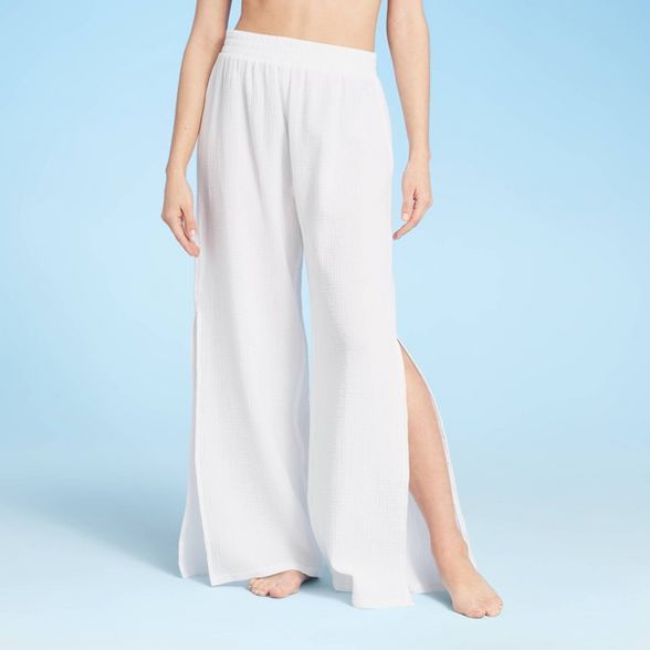 Women's Smocked Waist Cover Up Pants - Shade & Shore™ White | Target